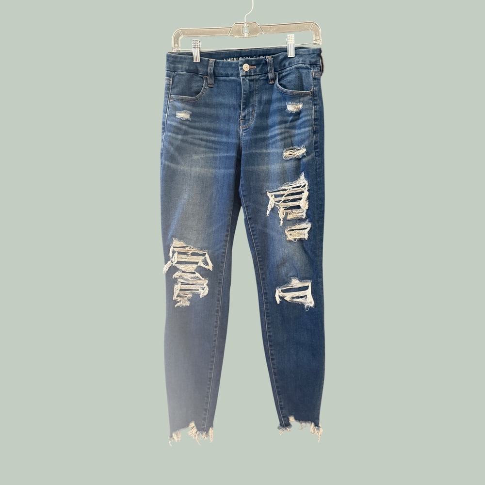 American Eagle Curvy High-Rise Jegging Distressed Skinny Jeans Blue 6 Long